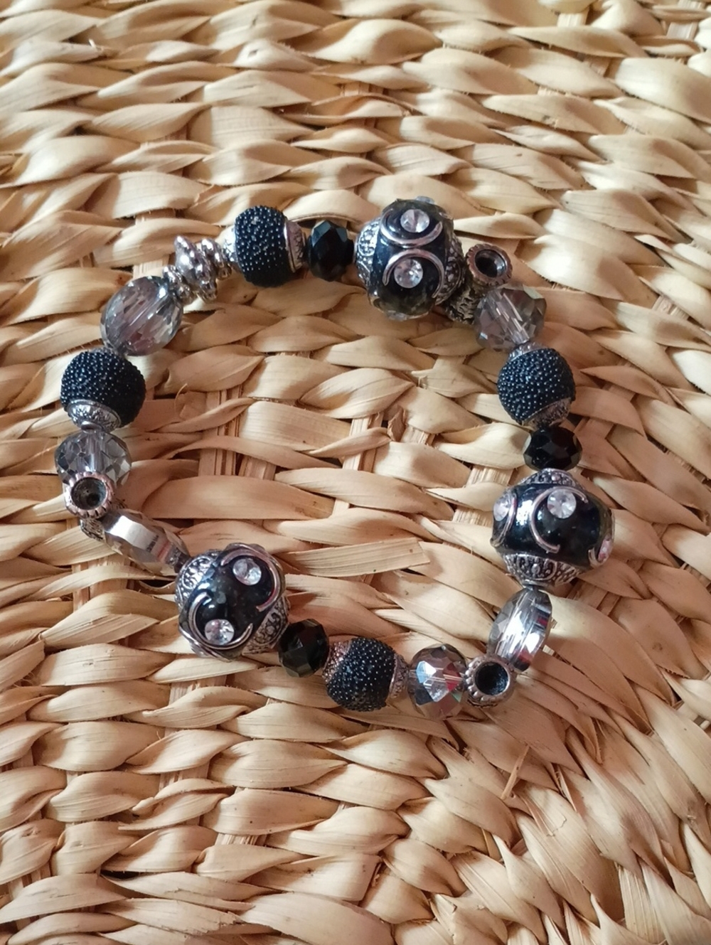 Black and silver stretch Beaded Bracelet